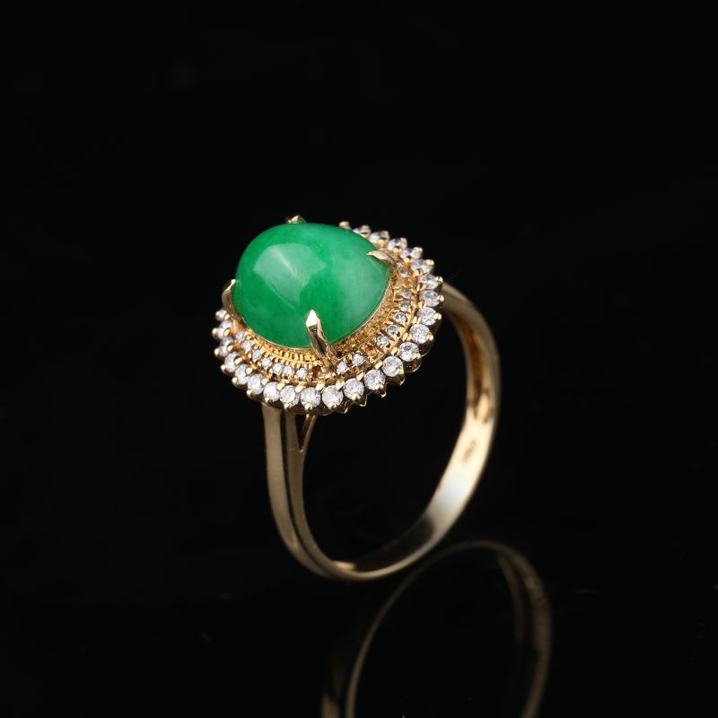 7cm18k金镶嵌钻石辣绿翡翠戒指指环商品展示171717171717