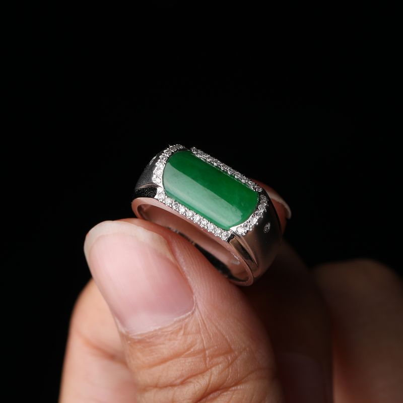 xiurui/琇瑞 18k金镶嵌天然钻石男士翡翠戒指指环