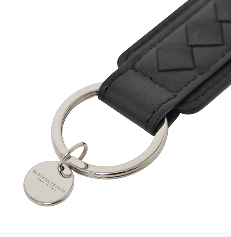 bottega veneta/葆蝶家 中性黑色羊皮经典编织bv钥匙扣 189858-v001d