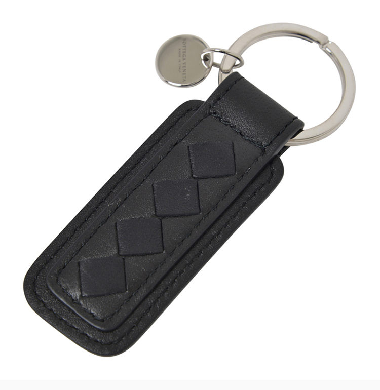 bottega veneta/葆蝶家 中性黑色羊皮经典编织bv钥匙扣 189858-v001d