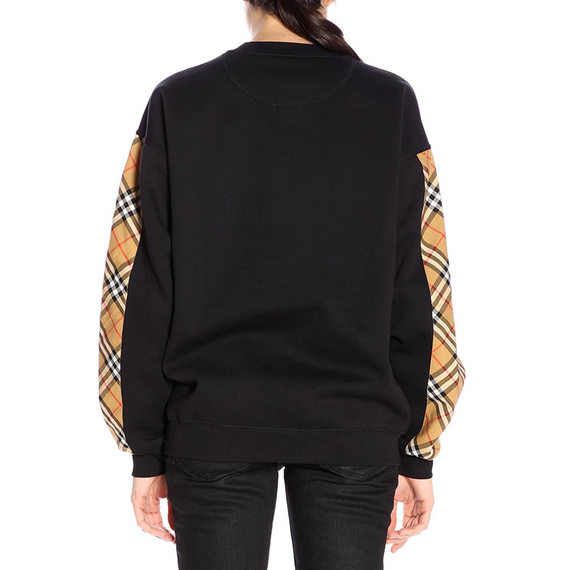 burberry 巴宝莉 19年新款黑色棉质经典格纹拼接时尚女士卫衣 8008215