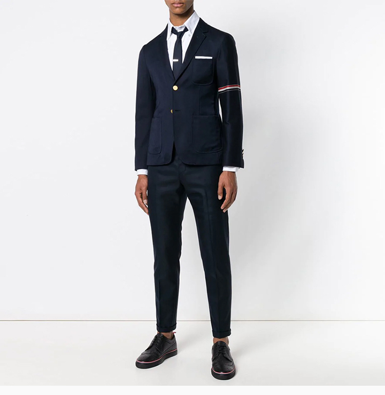 browne/thom browne 男士深羊毛混纺经典条纹装饰男士西服西装外套